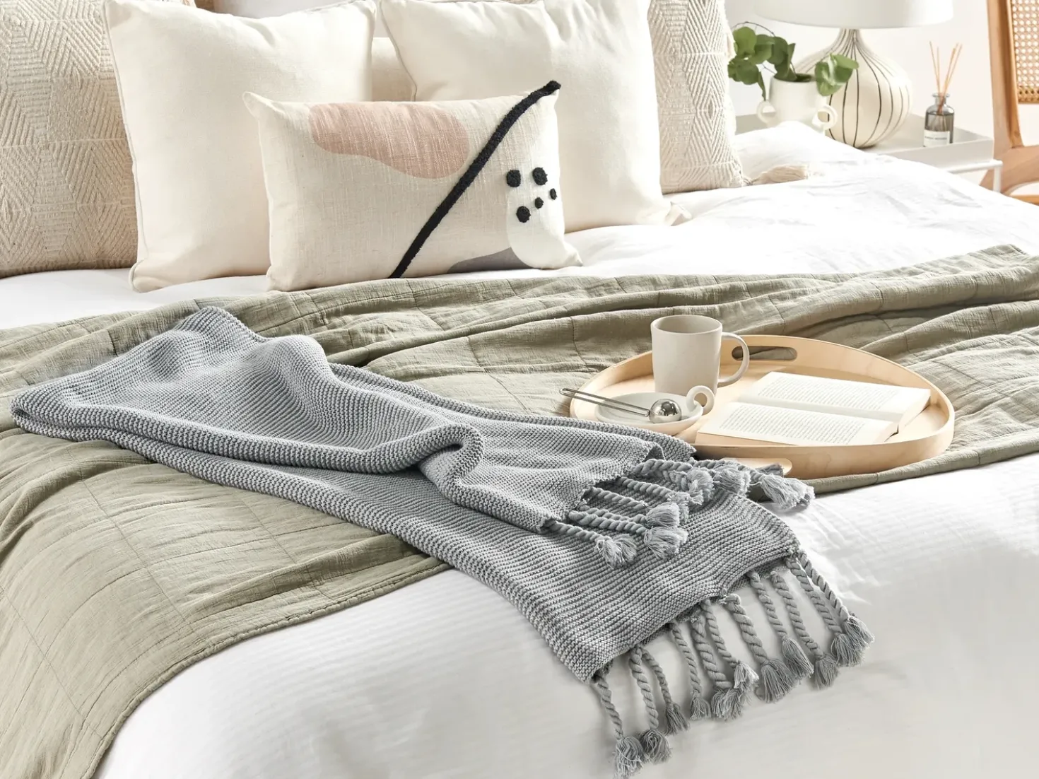 Coperta NAZILLI Cotone 125 x 150 cm Grigio chiaro