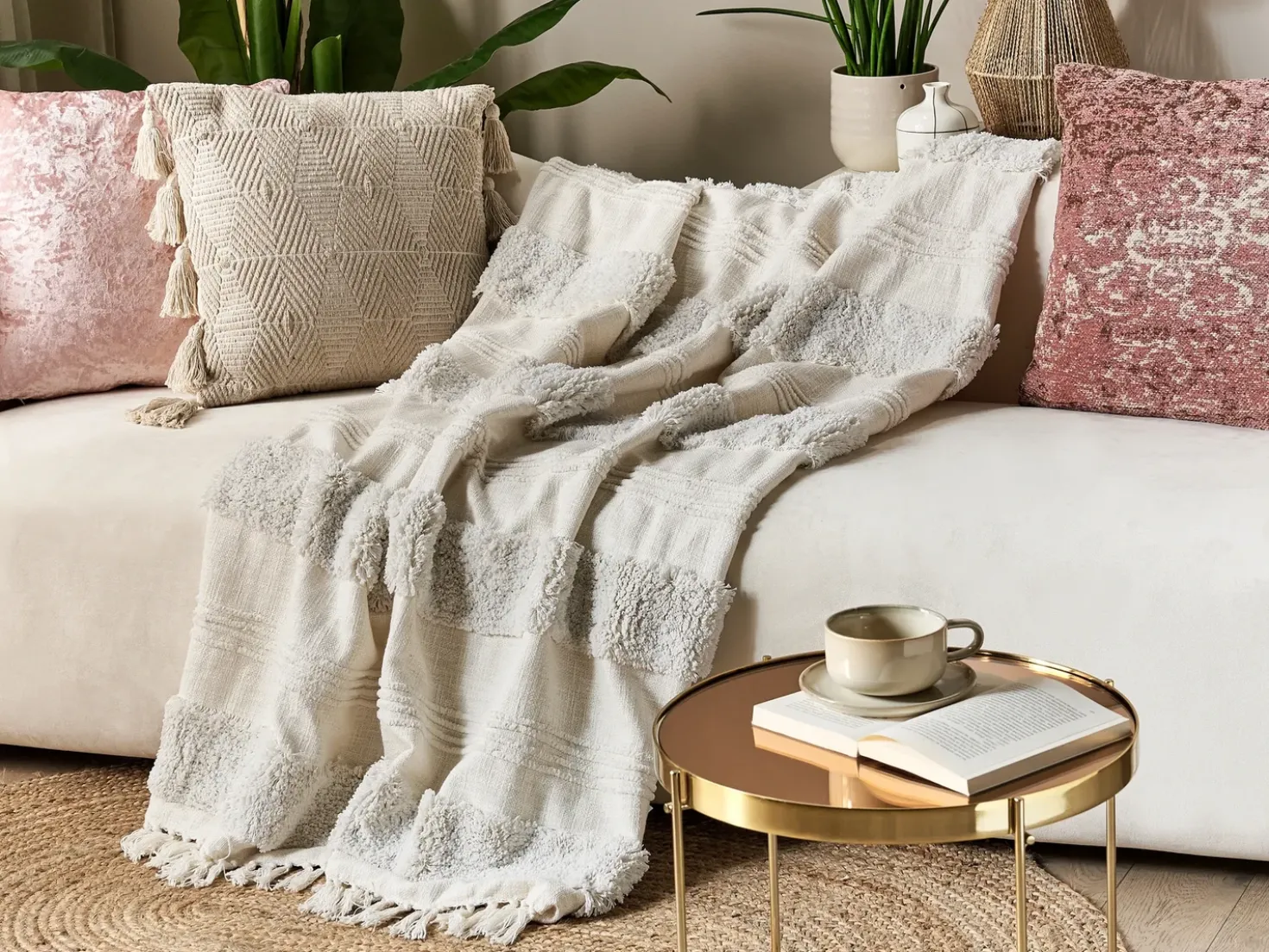 Coperta RAEBARELI Cotone 130 x 180 cm Beige chiaro