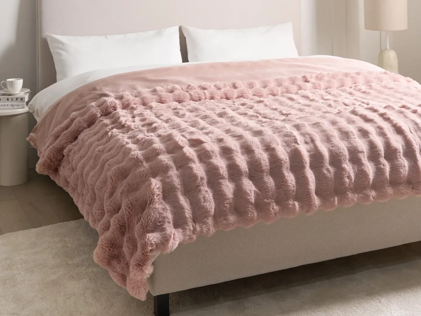 Coperta SALKA Finta pelliccia 200 x 220 cm Rosa pastello