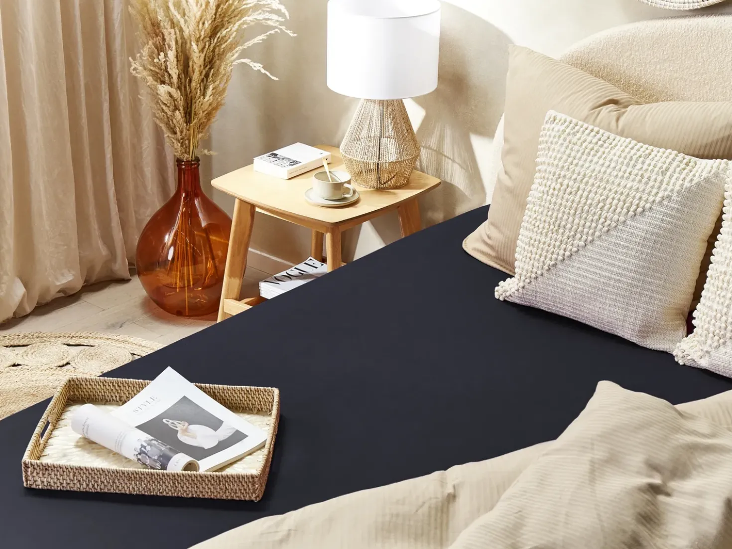 Coprimaterasso elasticizzato JANBU Cotone 200 x 200 cm Nero