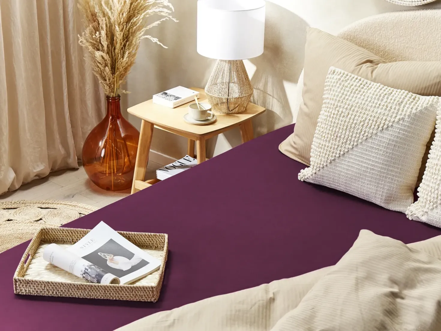 Coprimaterasso elasticizzato JANBU Cotone 200 x 200 cm Bordeaux