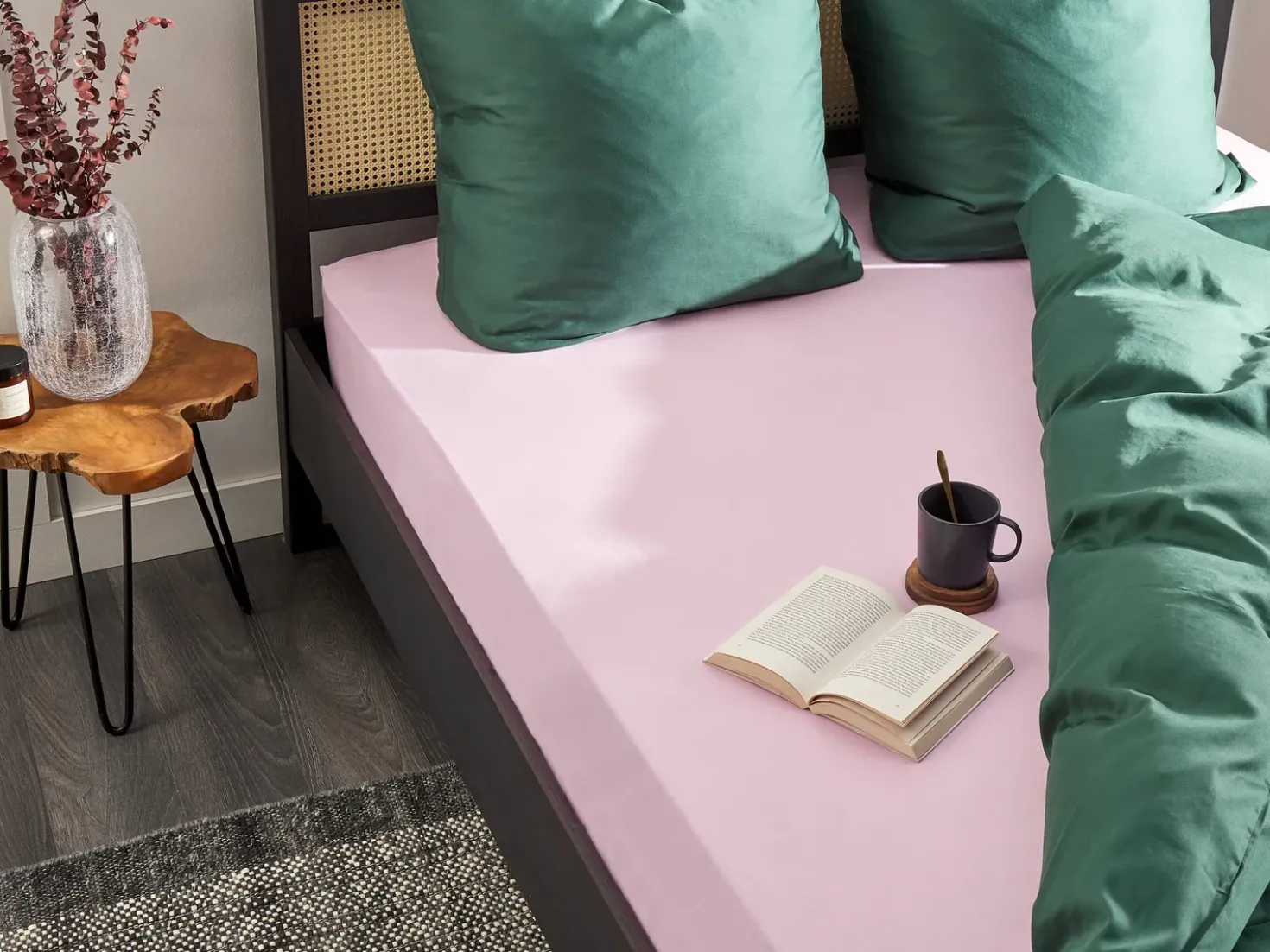 Coprimaterasso elasticizzato JANBU Cotone 200 x 200 cm Rosa pastello