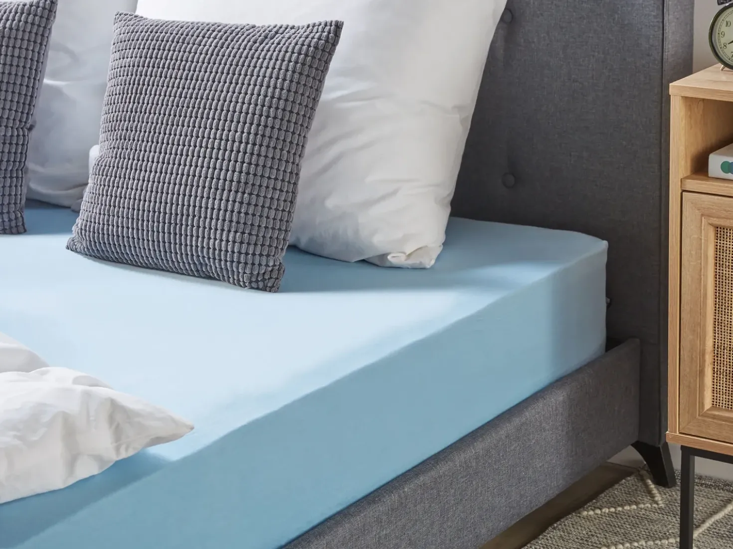 Coprimaterasso elasticizzato HOFUF Cotone 90 x 200 cm Azzurro
