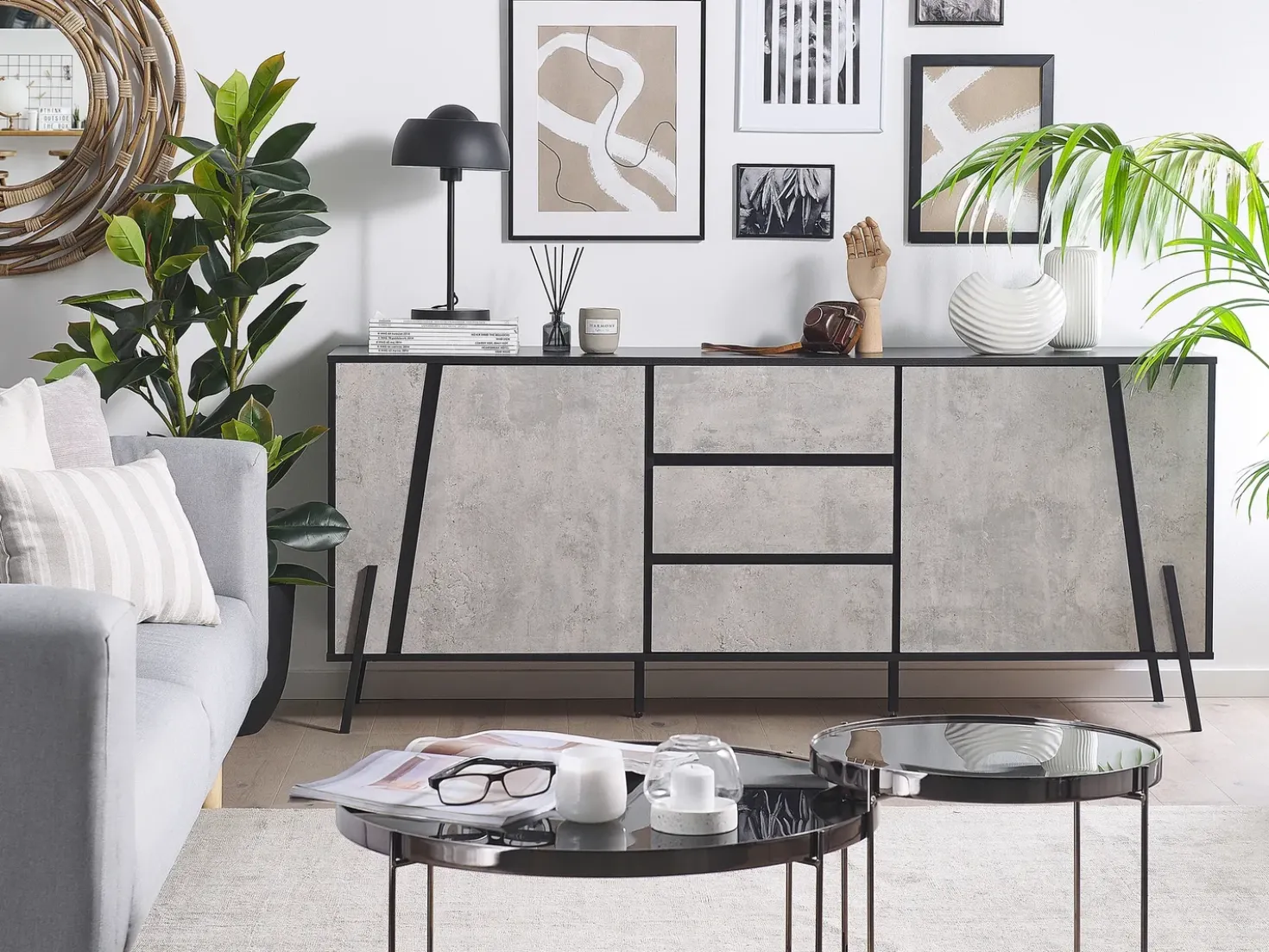 Credenza a 2 ante BLACKPOOL Grigio effetto cemento