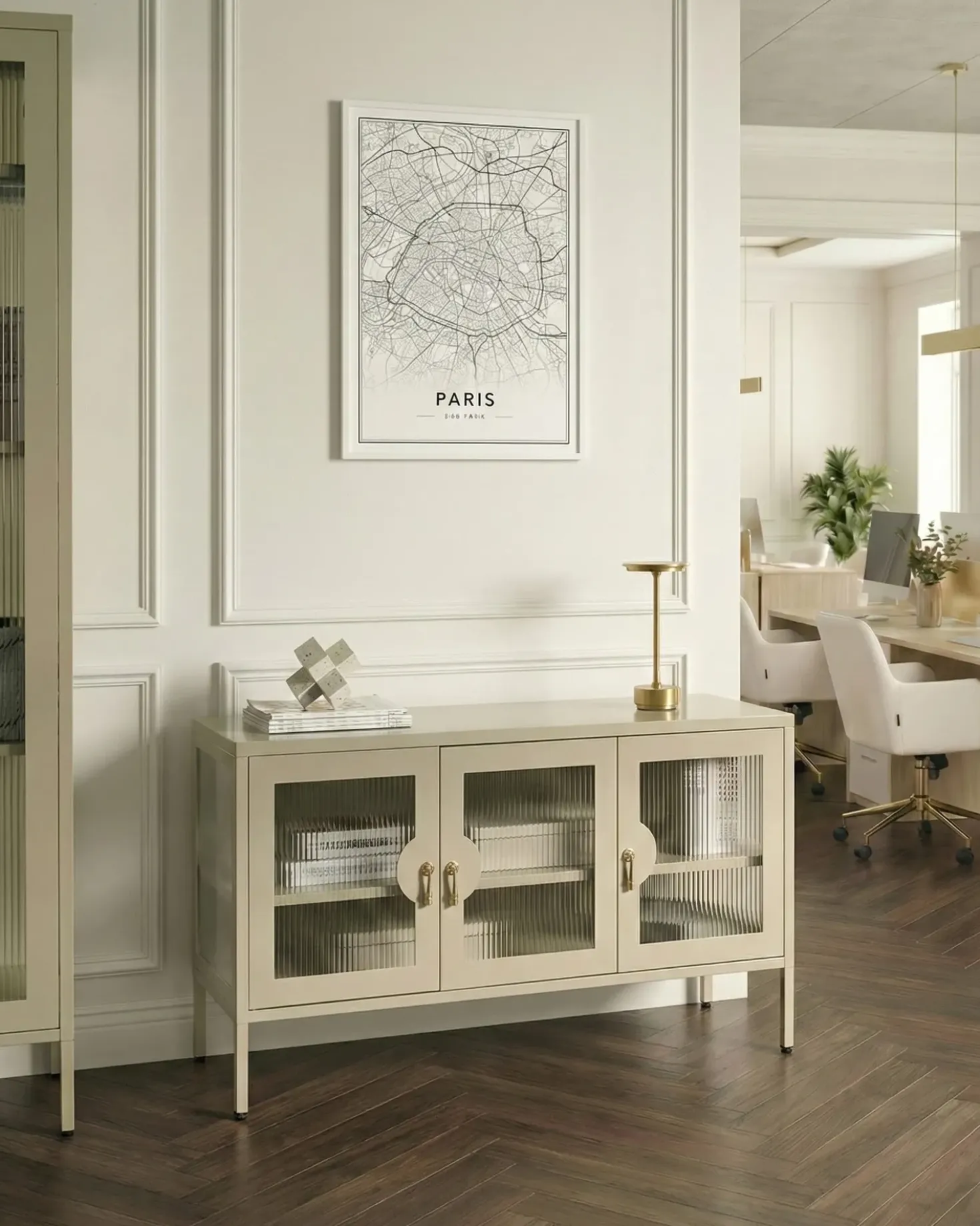 Credenza a 3 ante GLEORA Metallo Beige chiaro