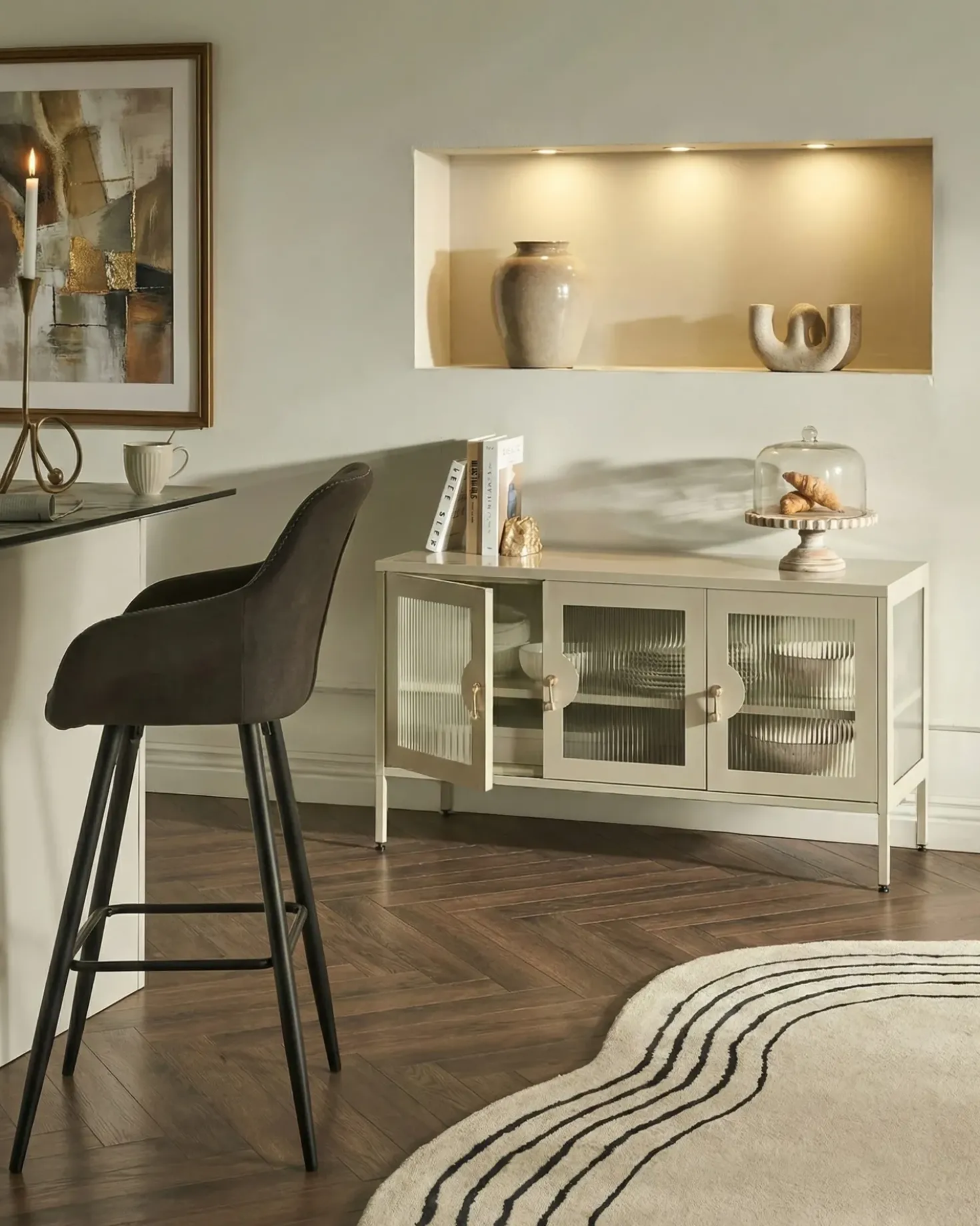 Credenza a 3 ante GLEORA Metallo Beige chiaro