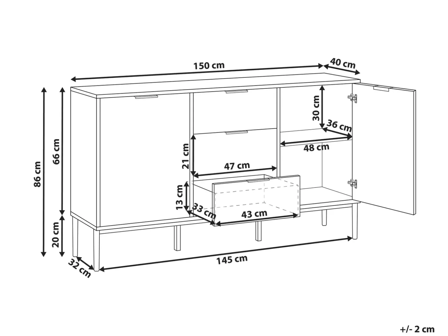 Credenza a 2 ante LEDUC Bianco