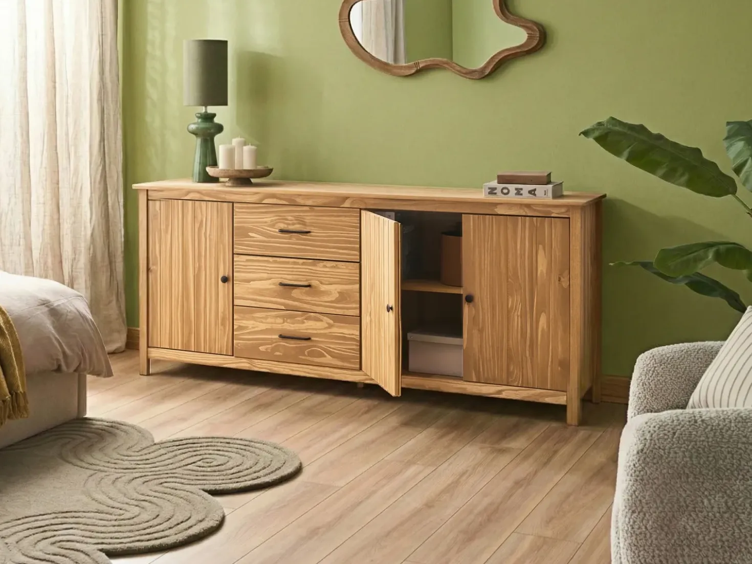 Credenza a 3 ante LEONORA Legno di pino Marrone chiaro