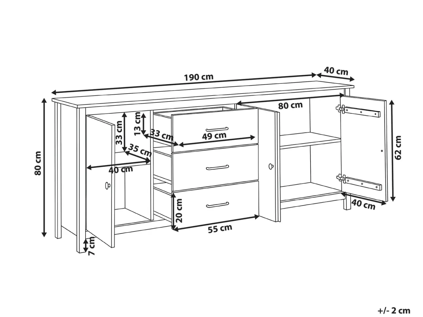 Credenza a 3 ante LEONORA Legno di pino Marrone chiaro