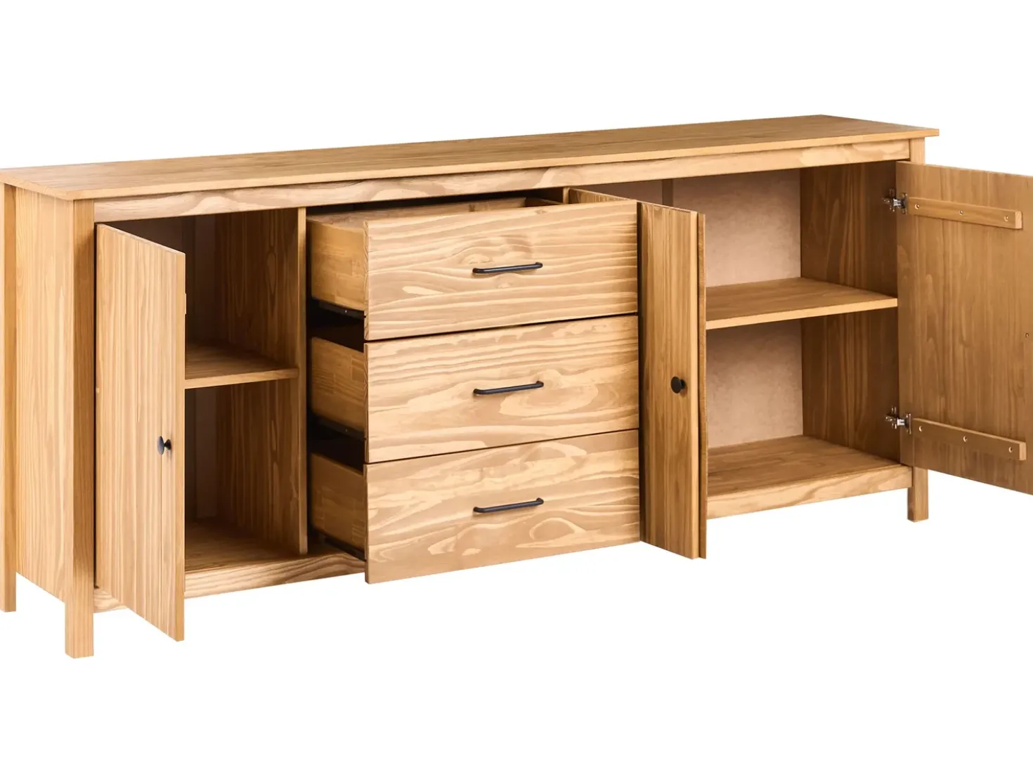 Credenza a 3 ante LEONORA Legno di pino Marrone chiaro
