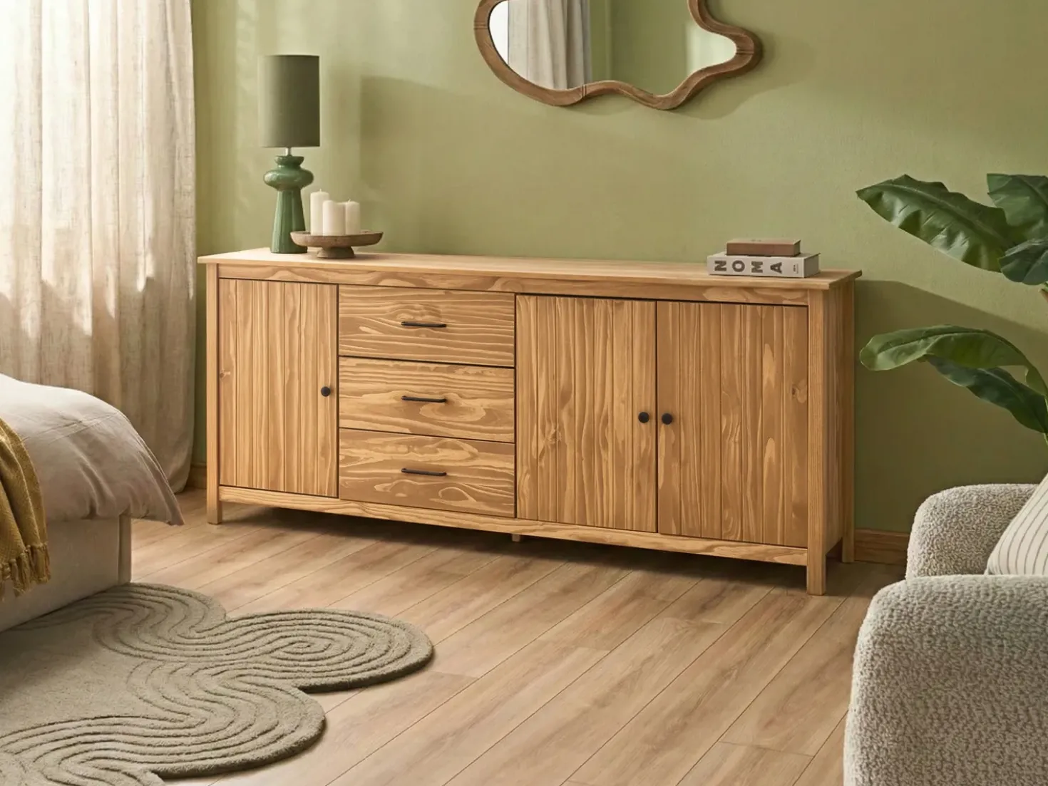 Credenza a 3 ante LEONORA Legno di pino Marrone chiaro