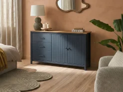 Credenza a 2 ante LEONORA Legno di pino Blu scuro