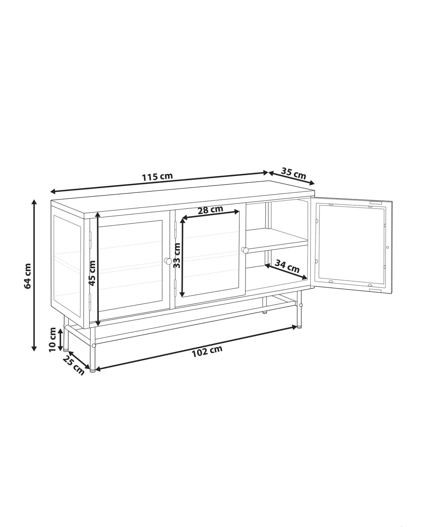 Credenza espositiva in vetro NEWPORT Metallo 115 cm Nero