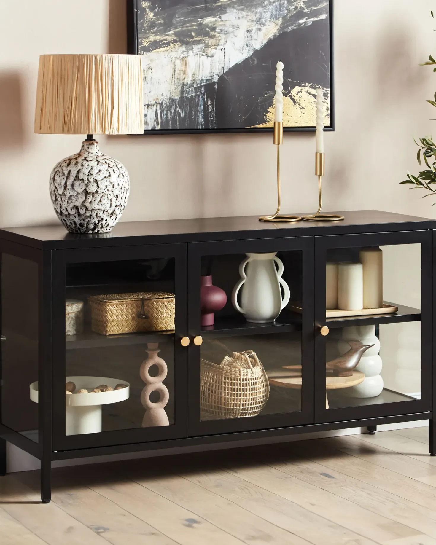 Credenza espositiva in vetro NEWPORT Metallo 115 cm Nero
