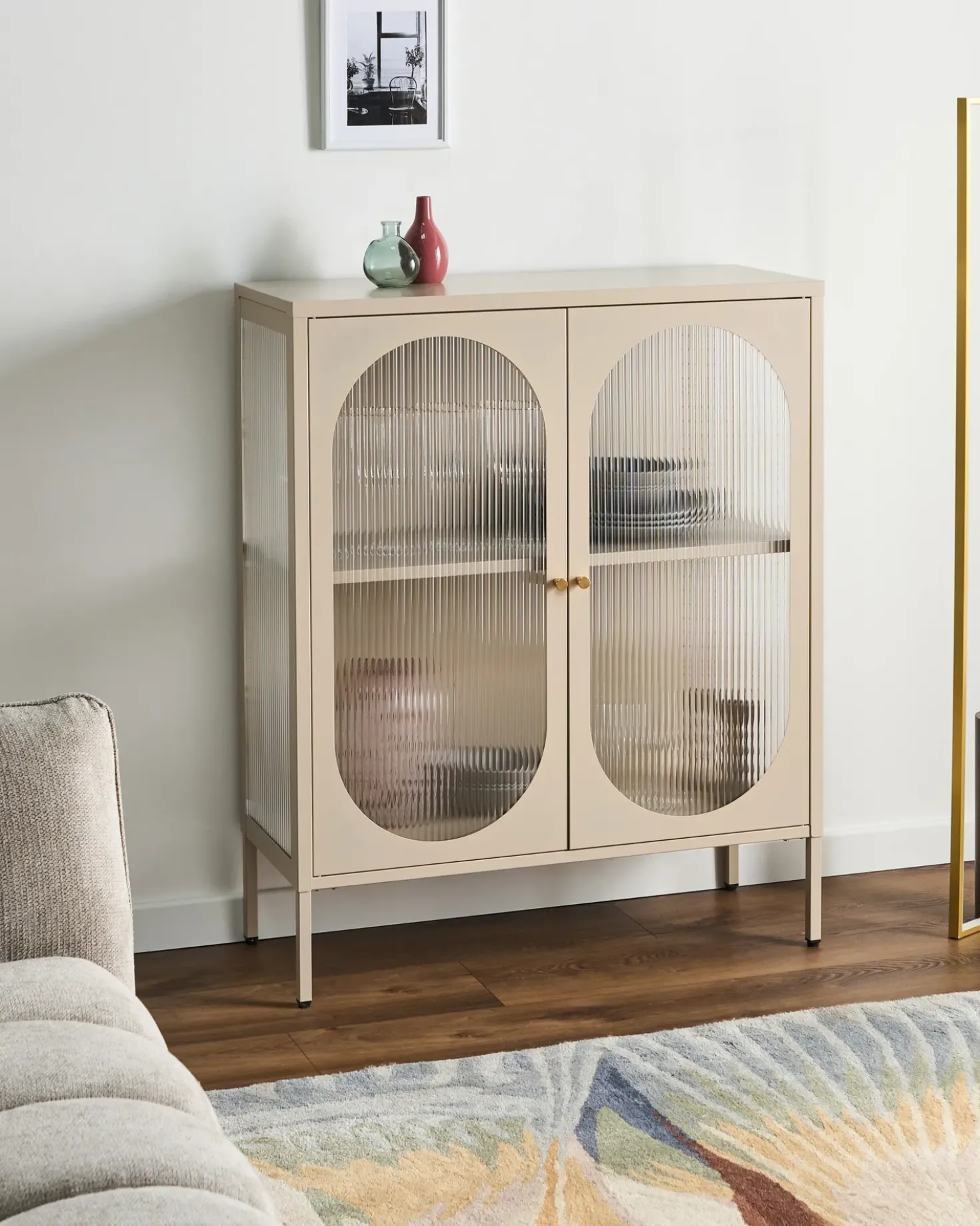 Credenza espositiva in vetro SARRE Metallo 90 cm Beige