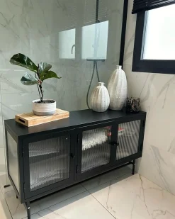Credenza espositiva in vetro DEVON Metallo 115 cm Nero
