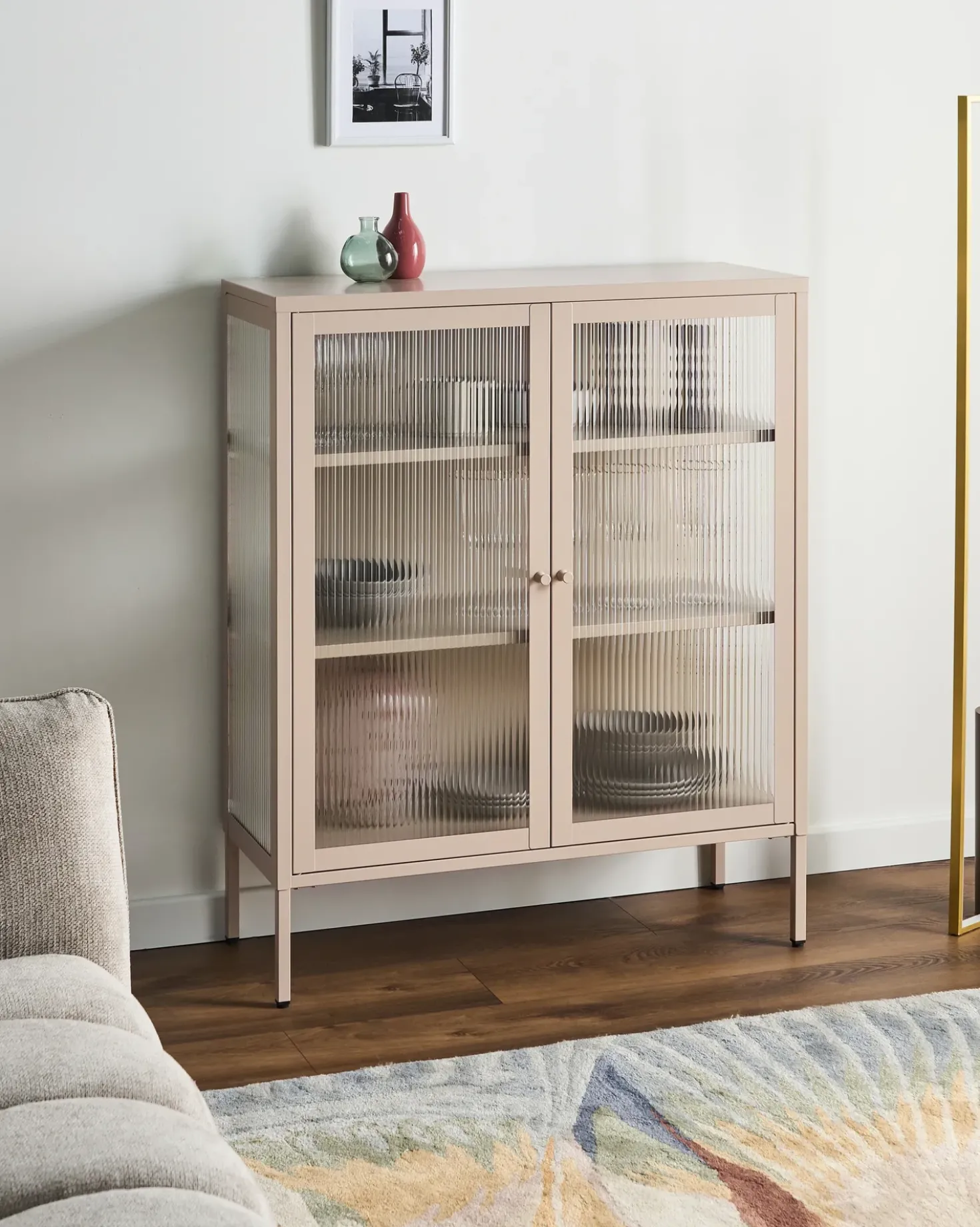 Credenza espositiva in vetro LERRYN Metallo 90 cm Beige
