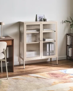 Credenza espositiva in vetro LERRYN Metallo 90 cm Beige