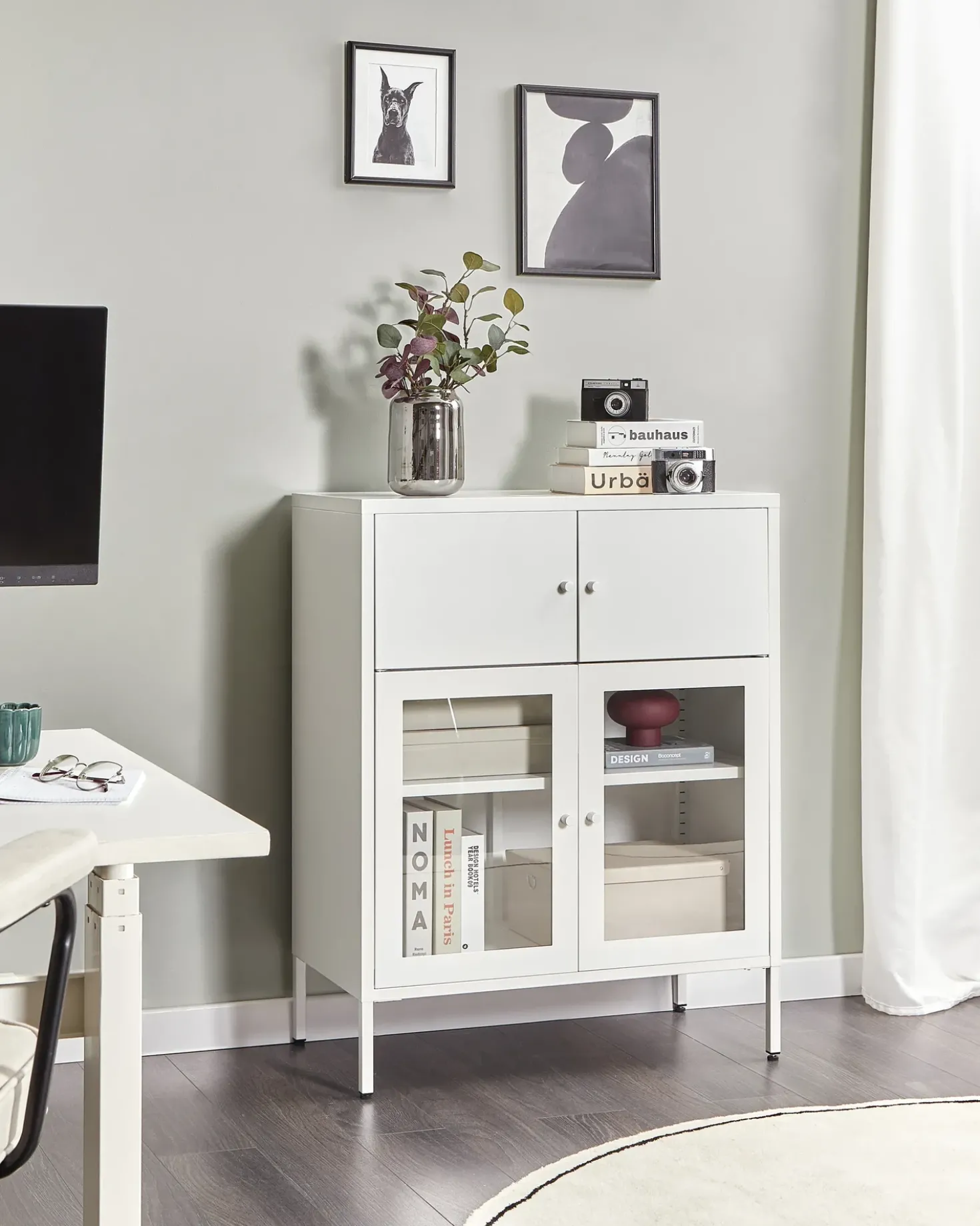 Credenza espositiva in vetro ESHOLT Metallo 80 cm Bianco