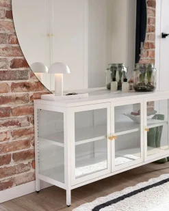 Credenza espositiva in vetro LED NEWPORT Metallo 115 cm Bianco