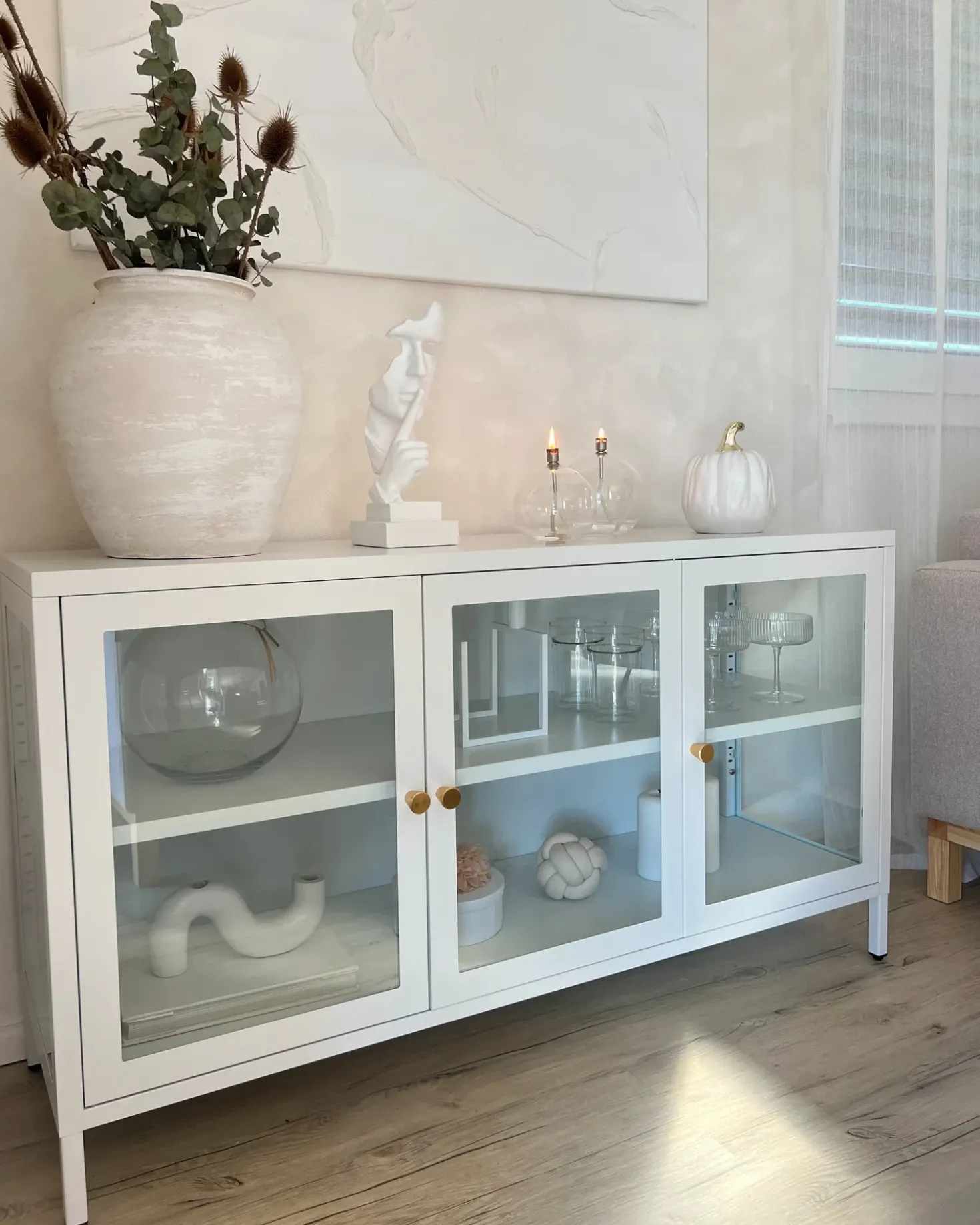 Credenza espositiva in vetro LED NEWPORT Metallo 115 cm Bianco