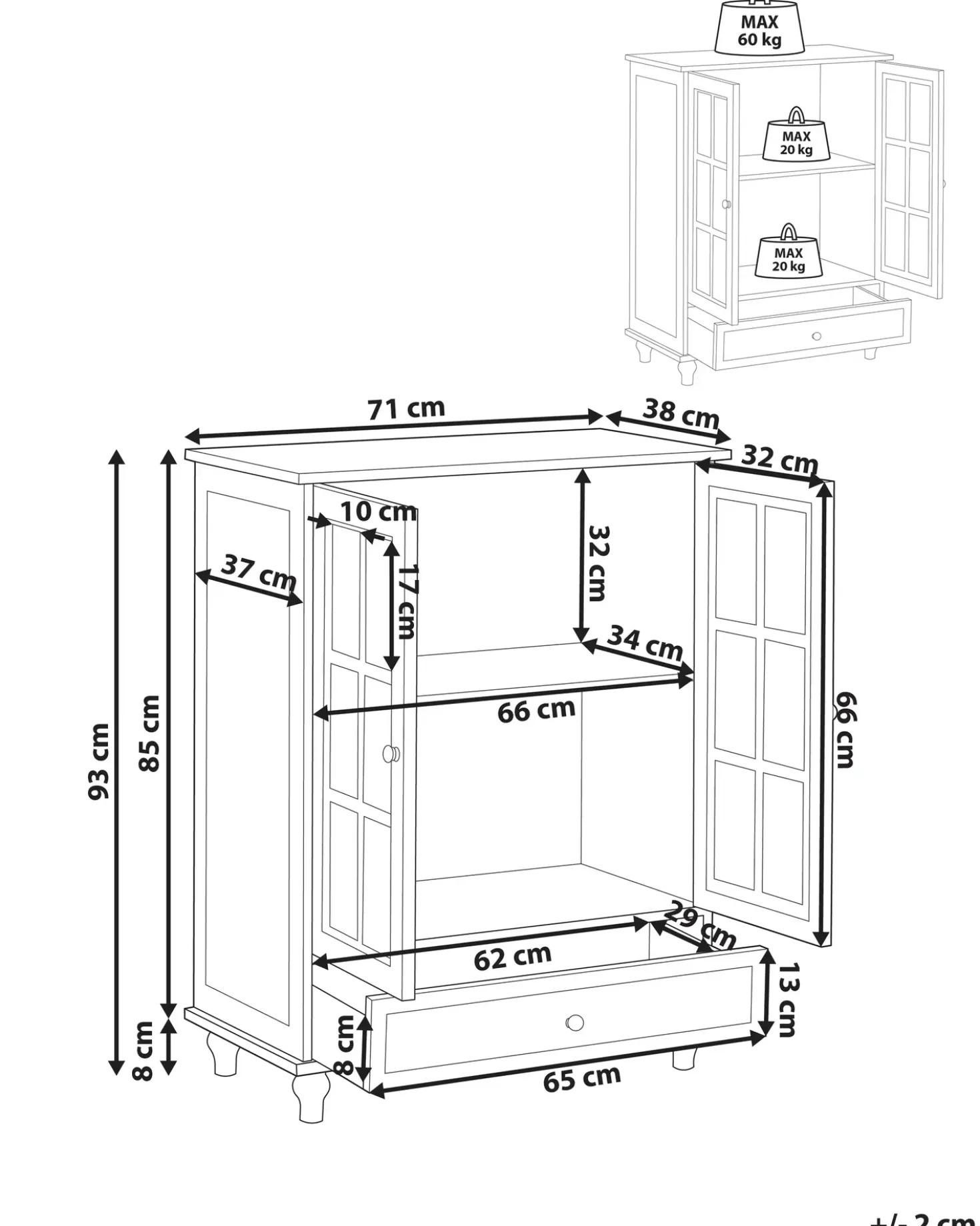 Credenza espositiva in vetro CARLET 71 cm Bianco