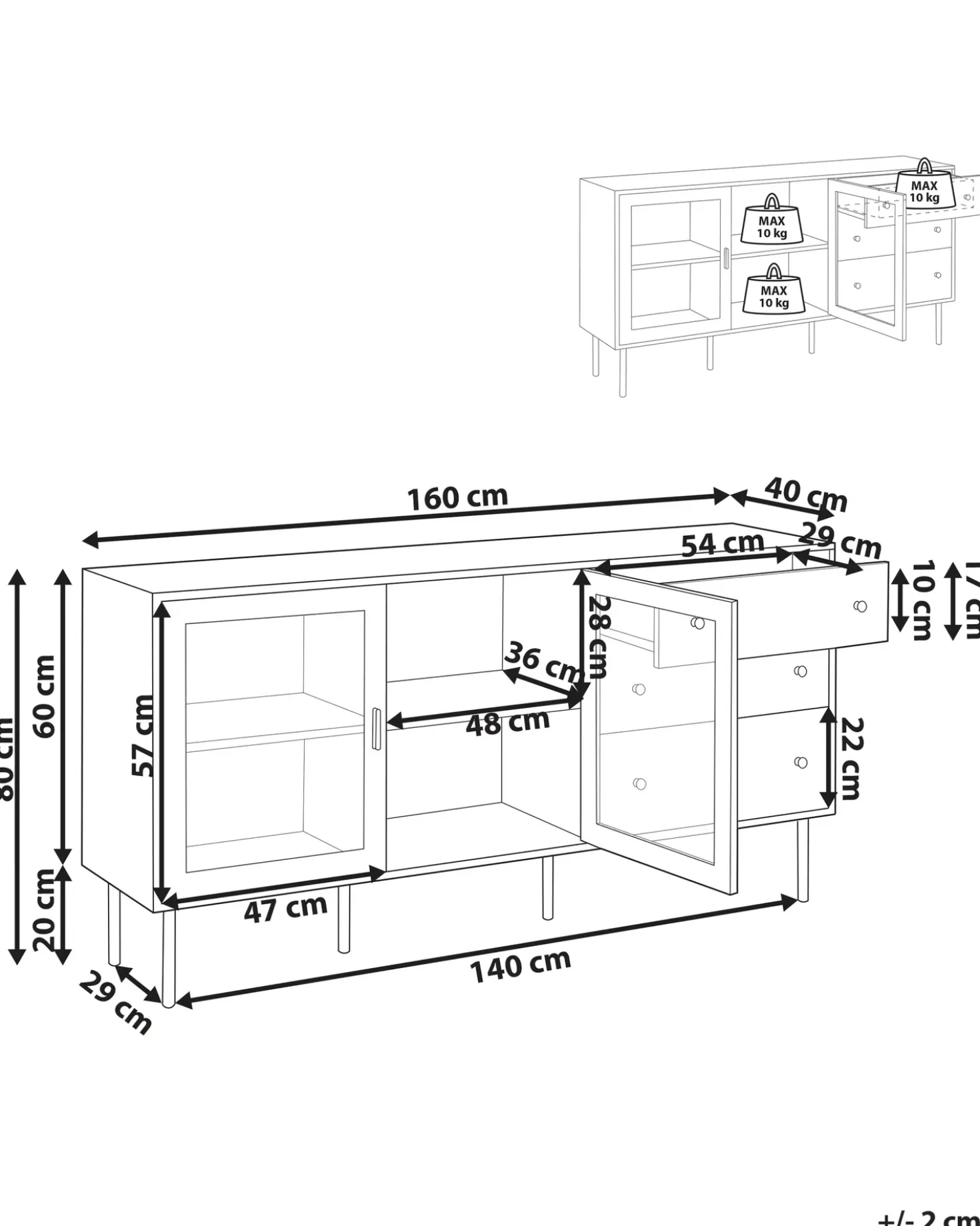 Credenza espositiva in vetro MILORA 160 cm Bianco