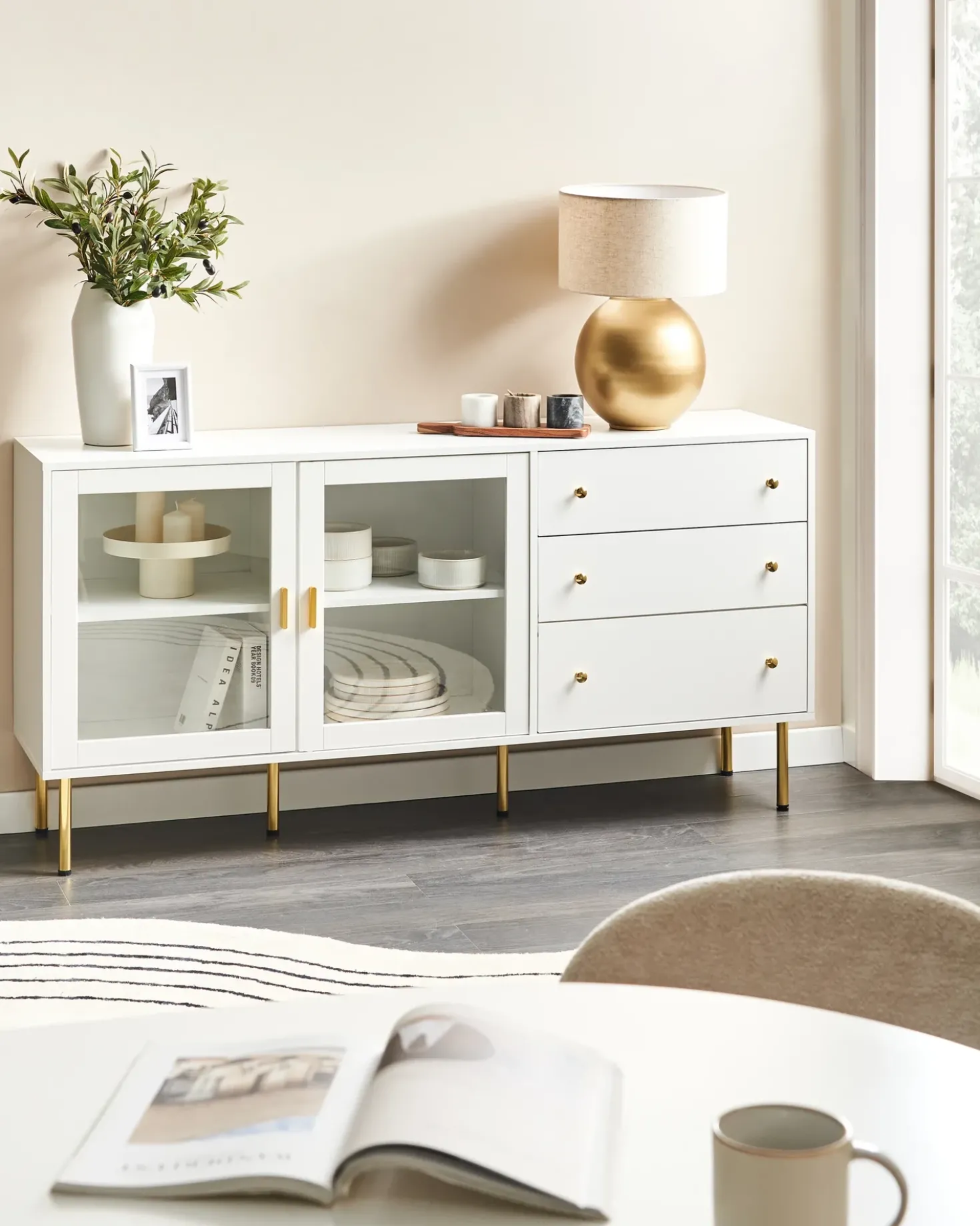 Credenza espositiva in vetro MILORA 160 cm Bianco