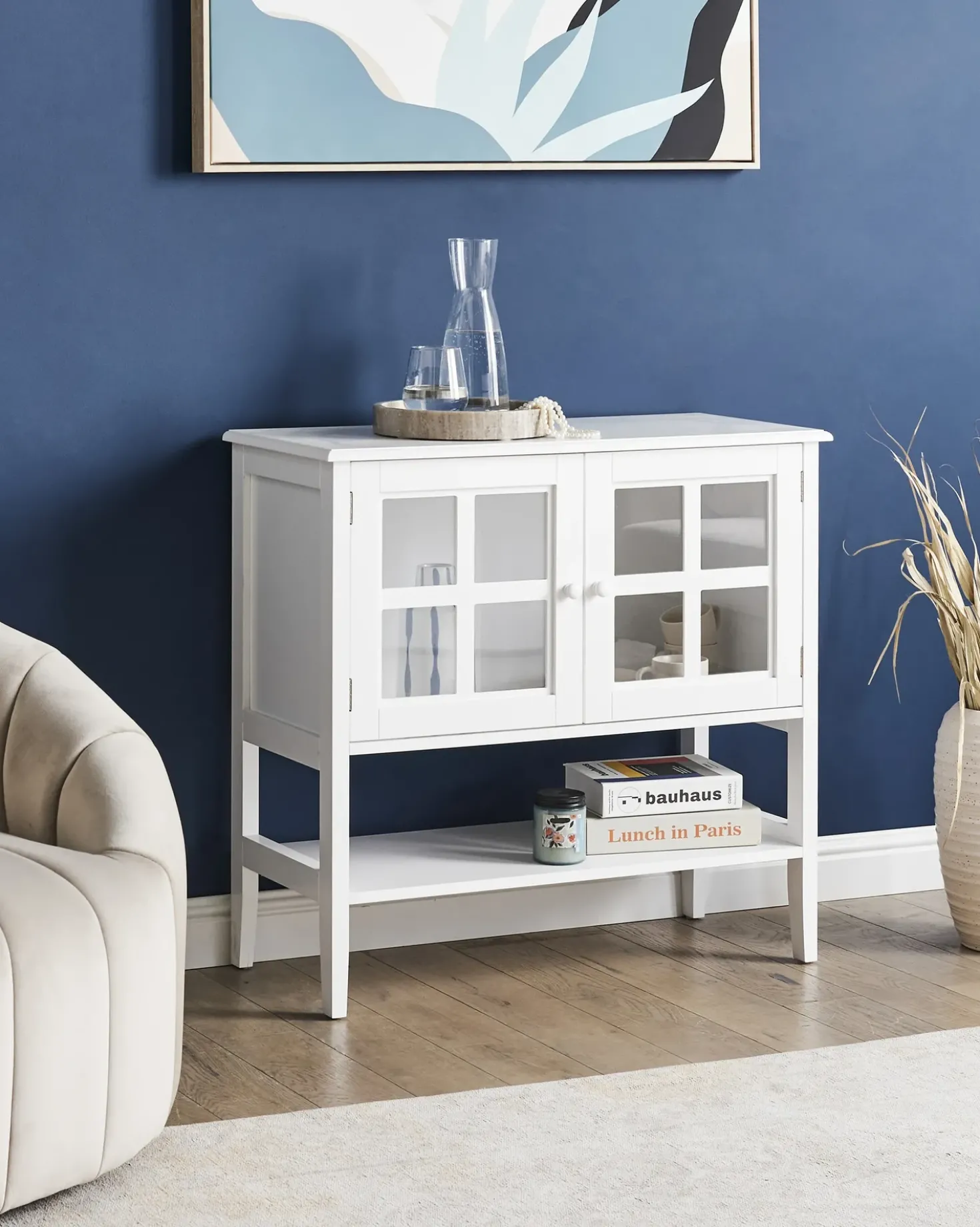 Credenza espositiva in vetro con ripiano INLET 80 cm Bianco