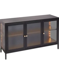 Credenza in vetro con illuminazione a LED NEWPORT Metallo 115 cm Nero
