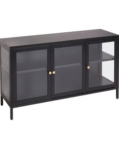 Credenza in vetro con illuminazione a LED NEWPORT Metallo 115 cm Nero