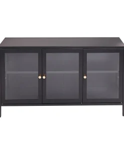 Credenza in vetro con illuminazione a LED NEWPORT Metallo 115 cm Nero