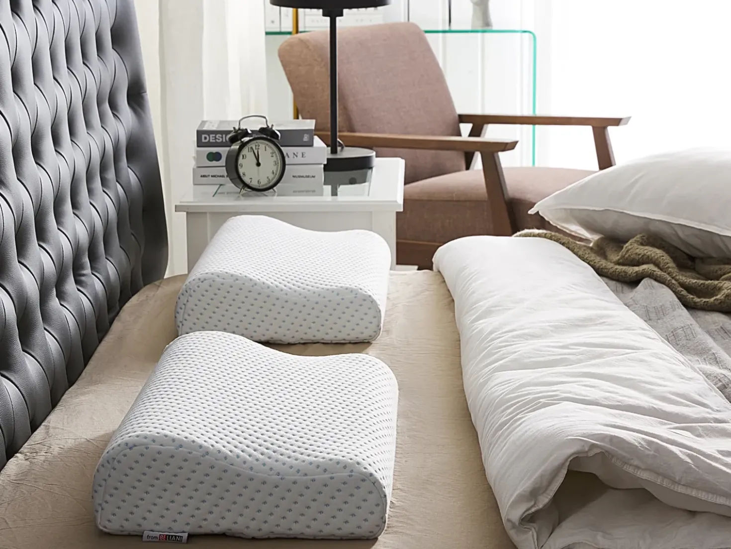 Cuscino da letto KANGTO Alto Schiuma memory 30 x 50 cm Bianco