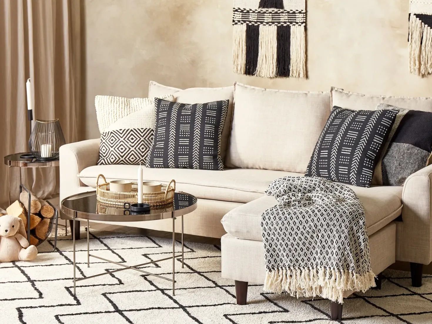 Cuscino decorativo BENZOIN Cotone 45 x 45 cm Nero Trama geometrica
