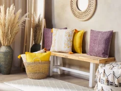 Cuscino decorativo BILOBA Cotone 45 x 45 cm Giallo Trama floreale