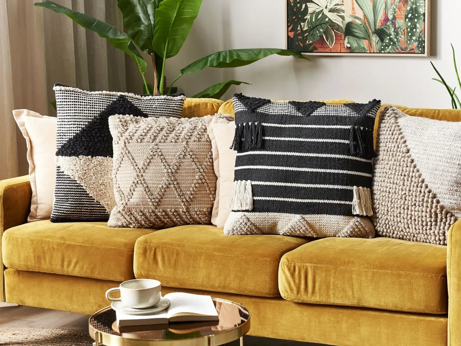 Cuscino decorativo CHITTOOR Cotone 50 x 50 cm Nero Trama geometrica