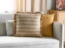 Cuscino decorativo CIRSIUM Iuta 45 x 45 cm Beige A strisce