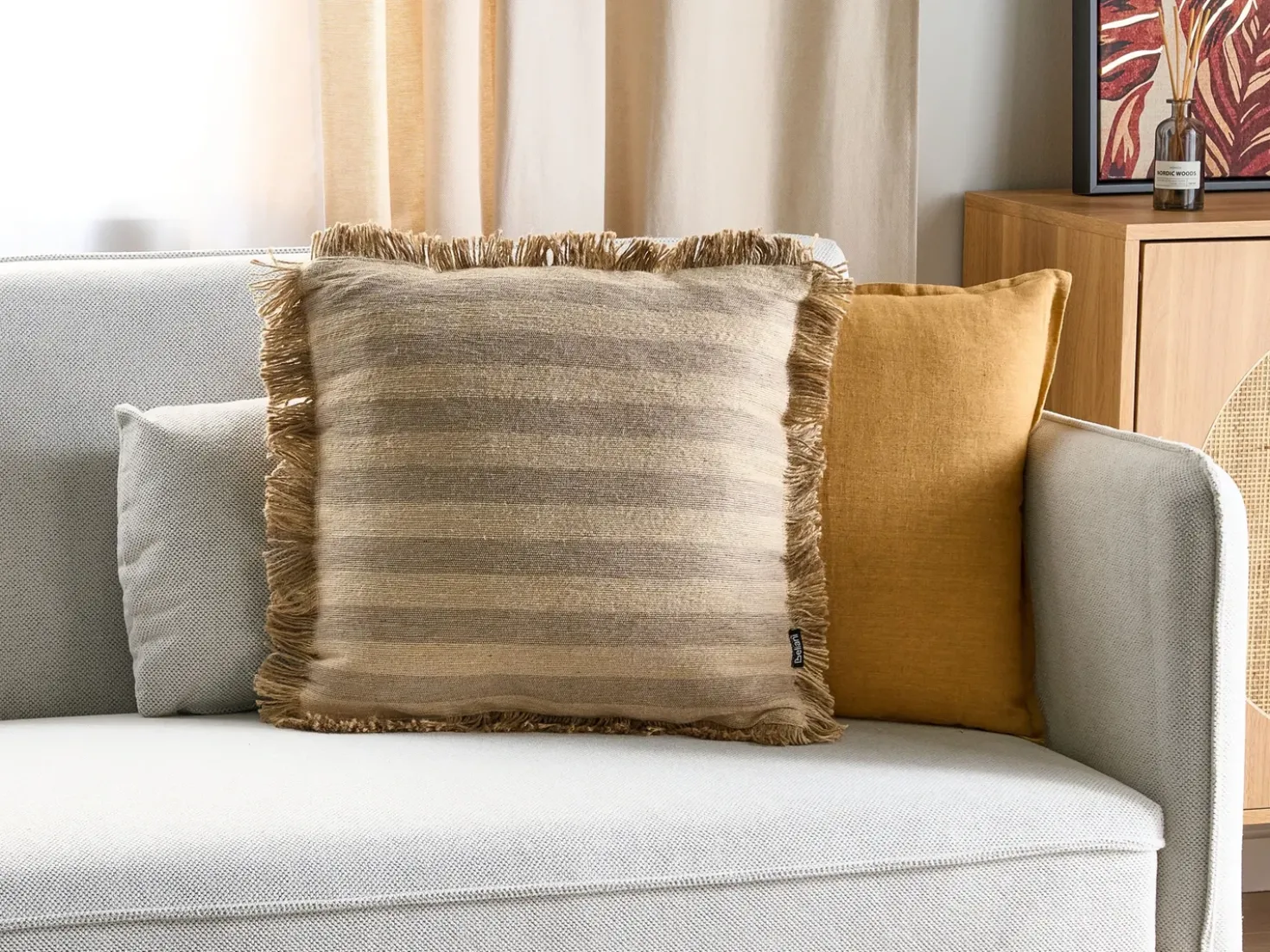 Cuscino decorativo CIRSIUM Iuta 45 x 45 cm Beige A strisce