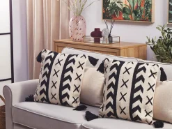 Cuscino decorativo DEADNETTLE Cotone 45 x 45 cm Beige Trama geometrica
