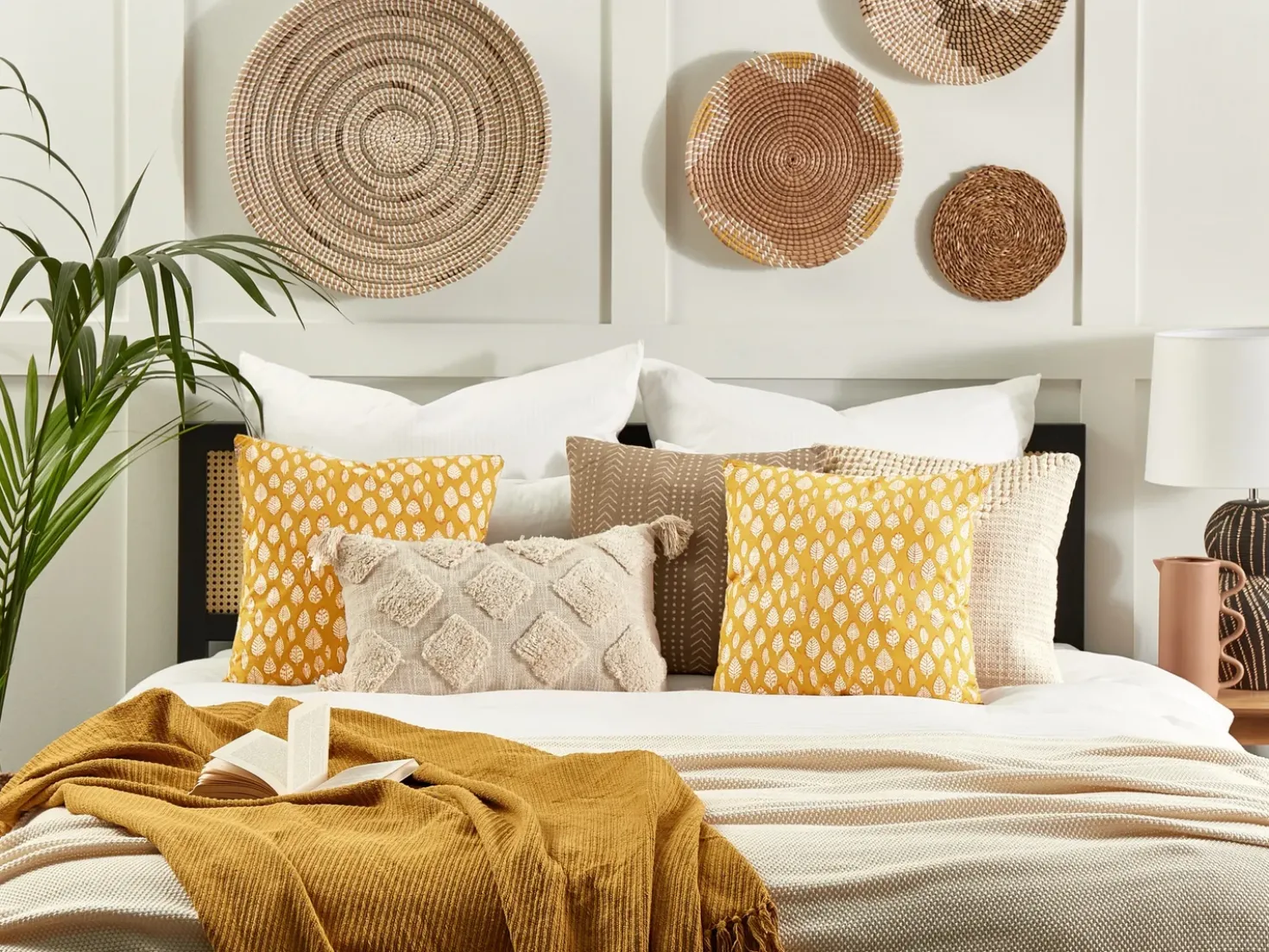 Cuscino decorativo GINNALA Cotone 45 x 45 cm Giallo Trama di piante
