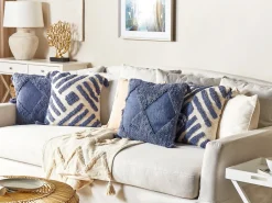 Cuscino decorativo JACARANDA Cotone 45 x 45 cm Blu Trama geometrica