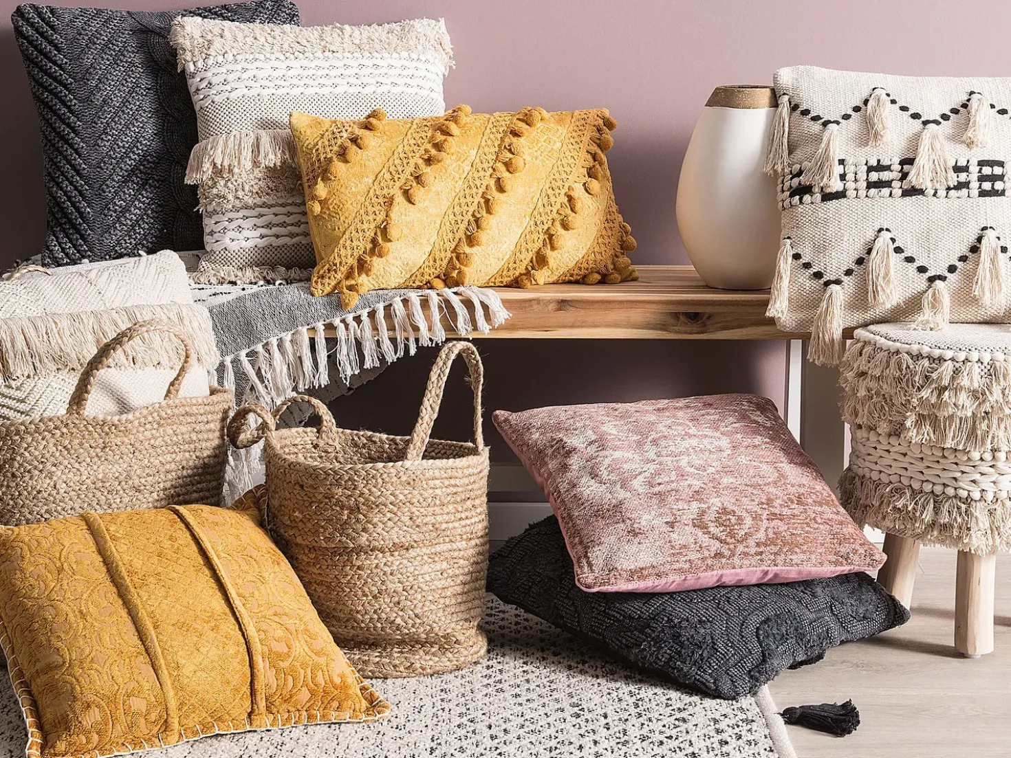 Cuscino decorativo KONNI Cotone 45 x 45 cm Grigio Trama Chevron
