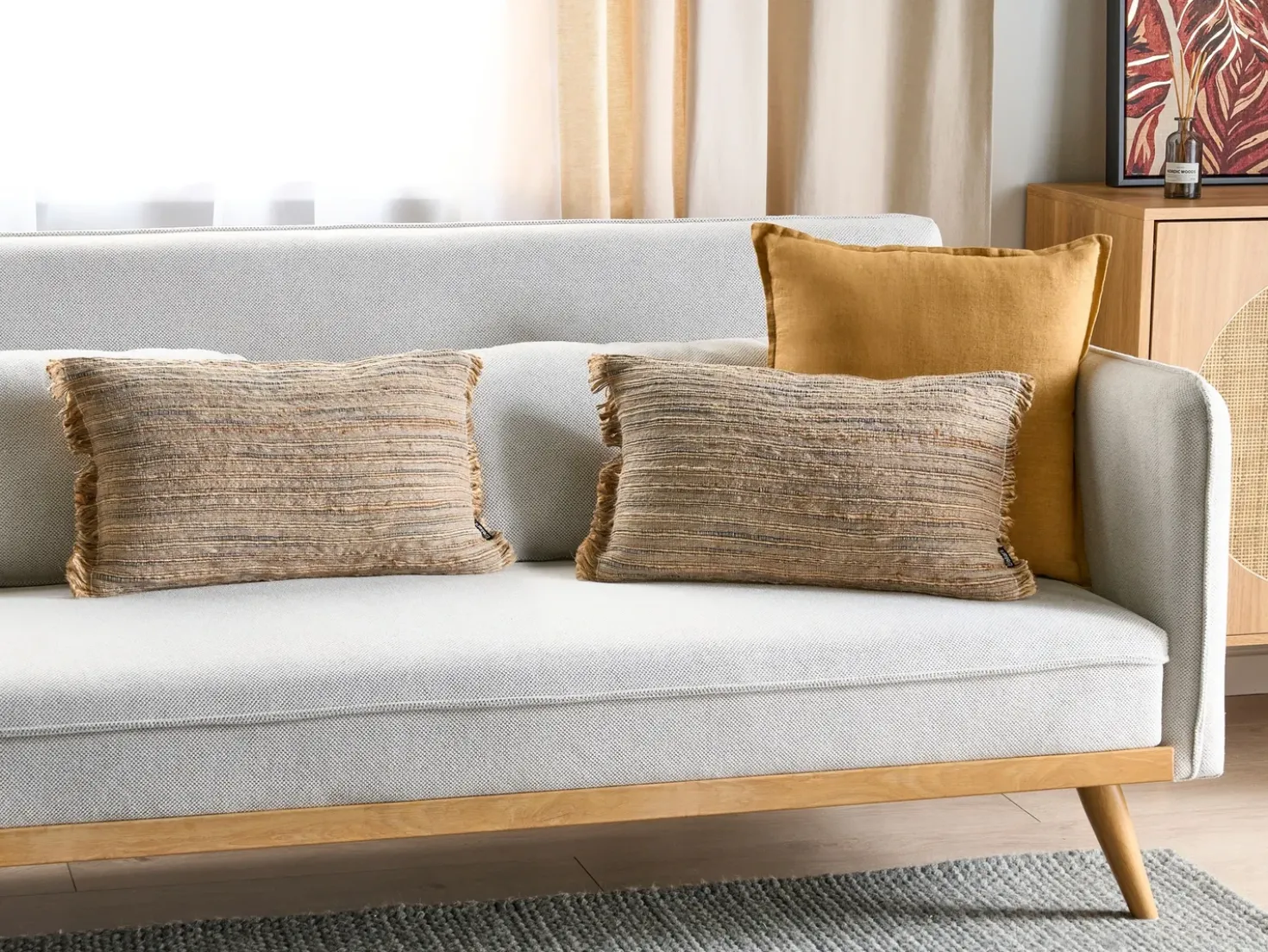 Cuscino decorativo LEDUM Iuta 30 x 50 cm Beige A strisce