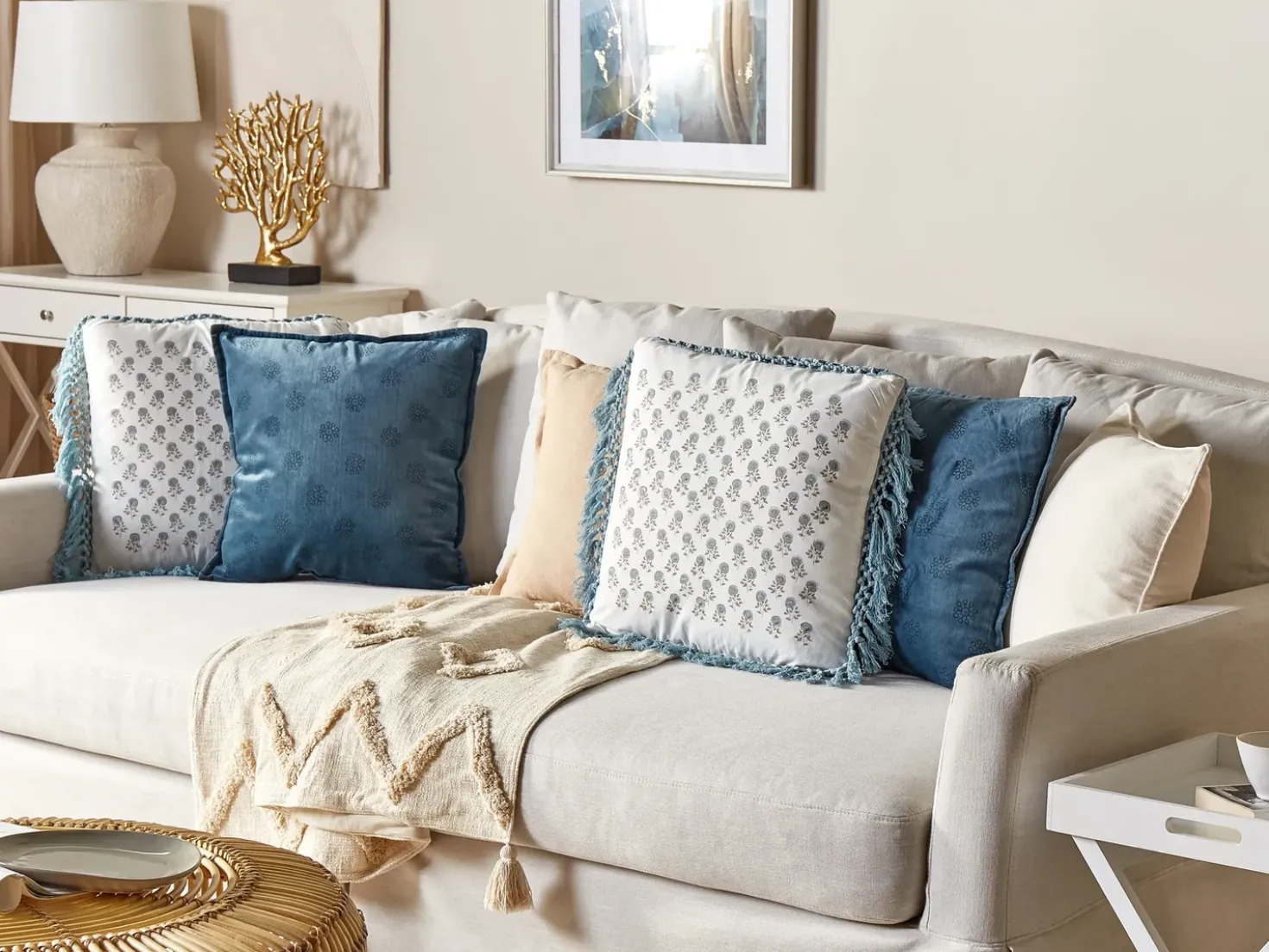 Cuscino decorativo PALLIDA Cotone 45 x 45 cm Blu Trama floreale