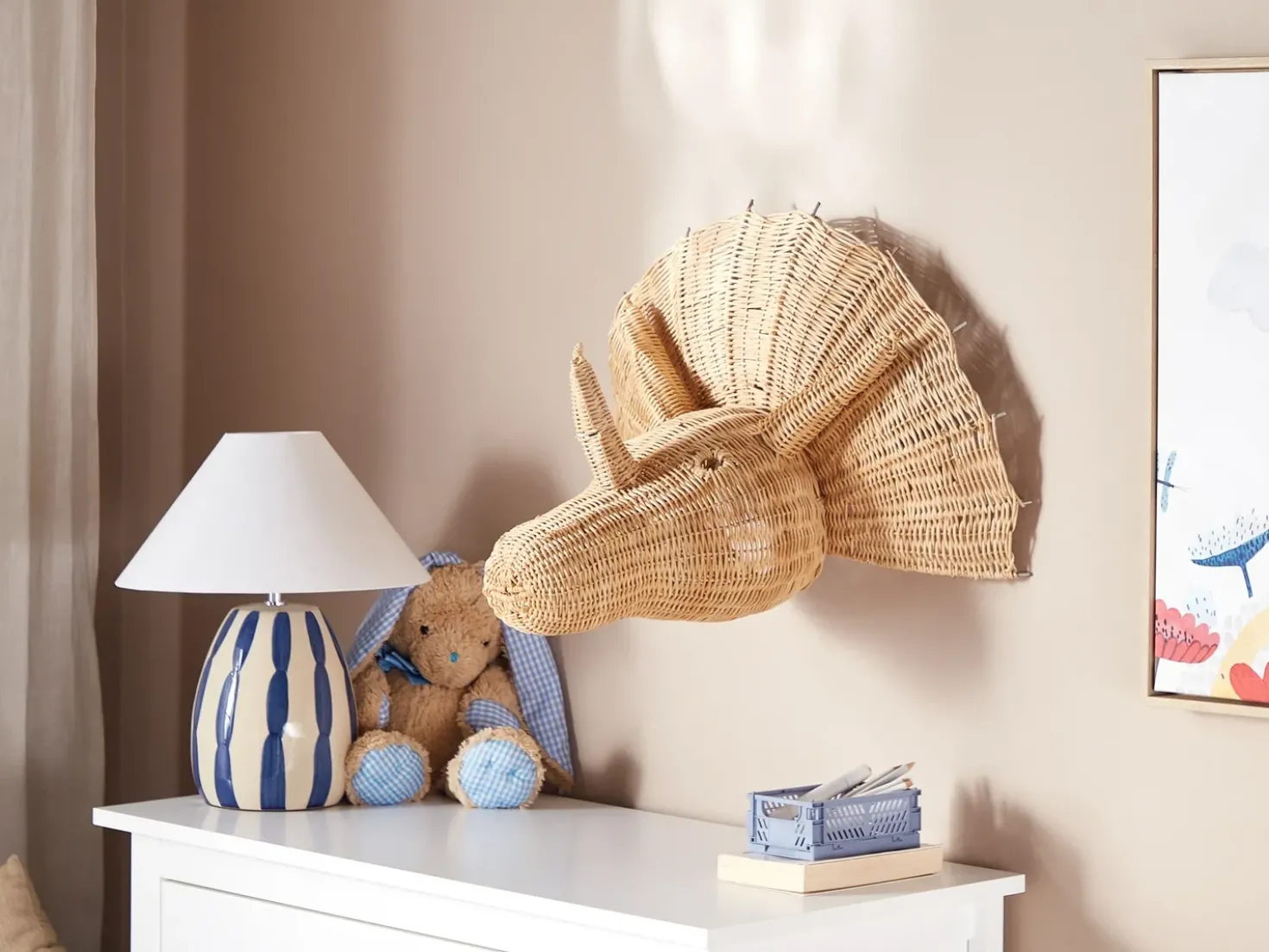 Decorazione da parete Dinosauro BIOKO Rattan 44 cm Naturale