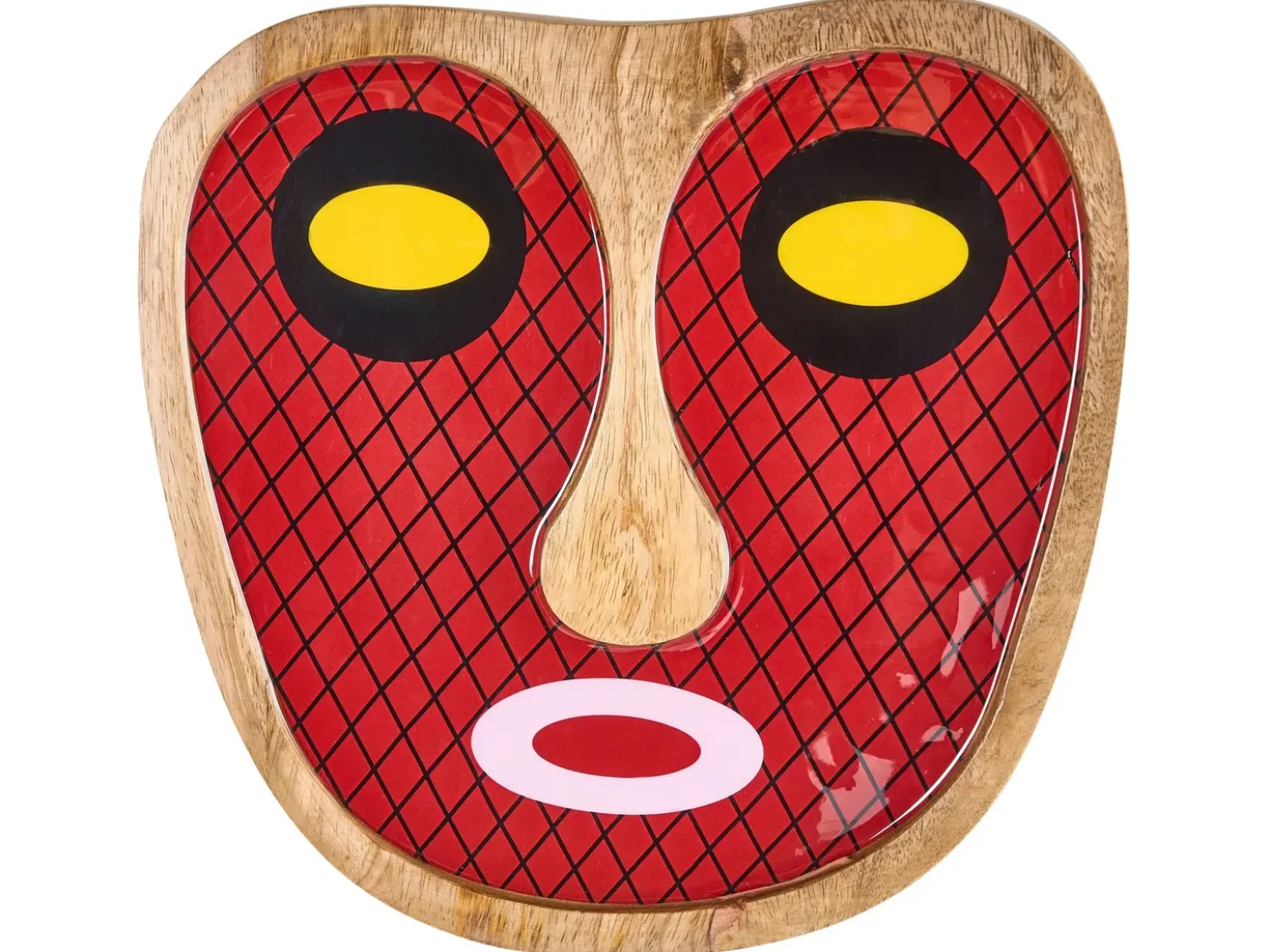 Decorazione da parete Volto KATSINA Legno di mango 22 cm Rosso