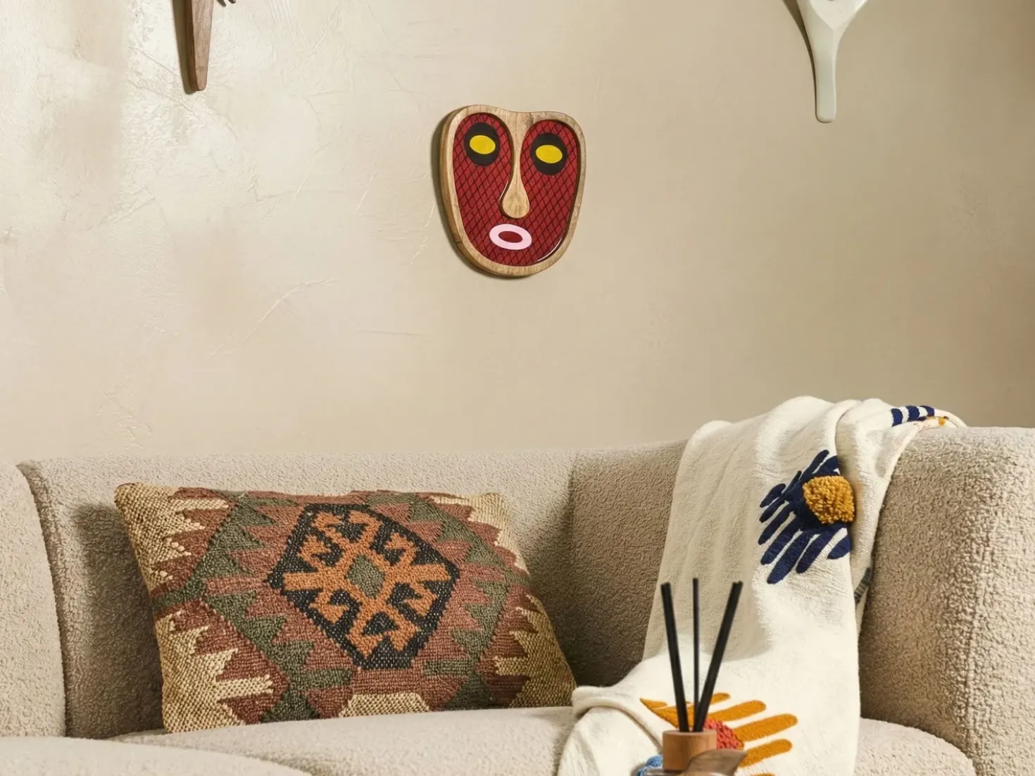 Decorazione da parete Volto KATSINA Legno di mango 22 cm Rosso