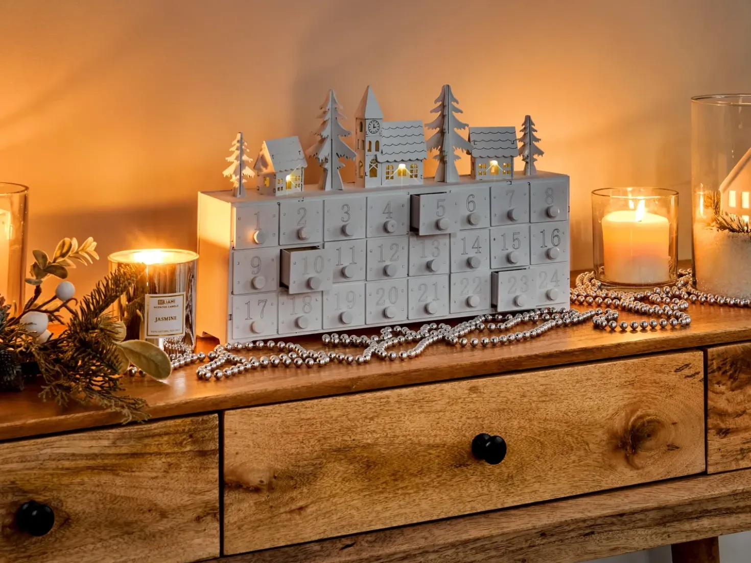 Decorazione natalizia LED MUONIO Calendario dell'Avvento 24 cm Bianco