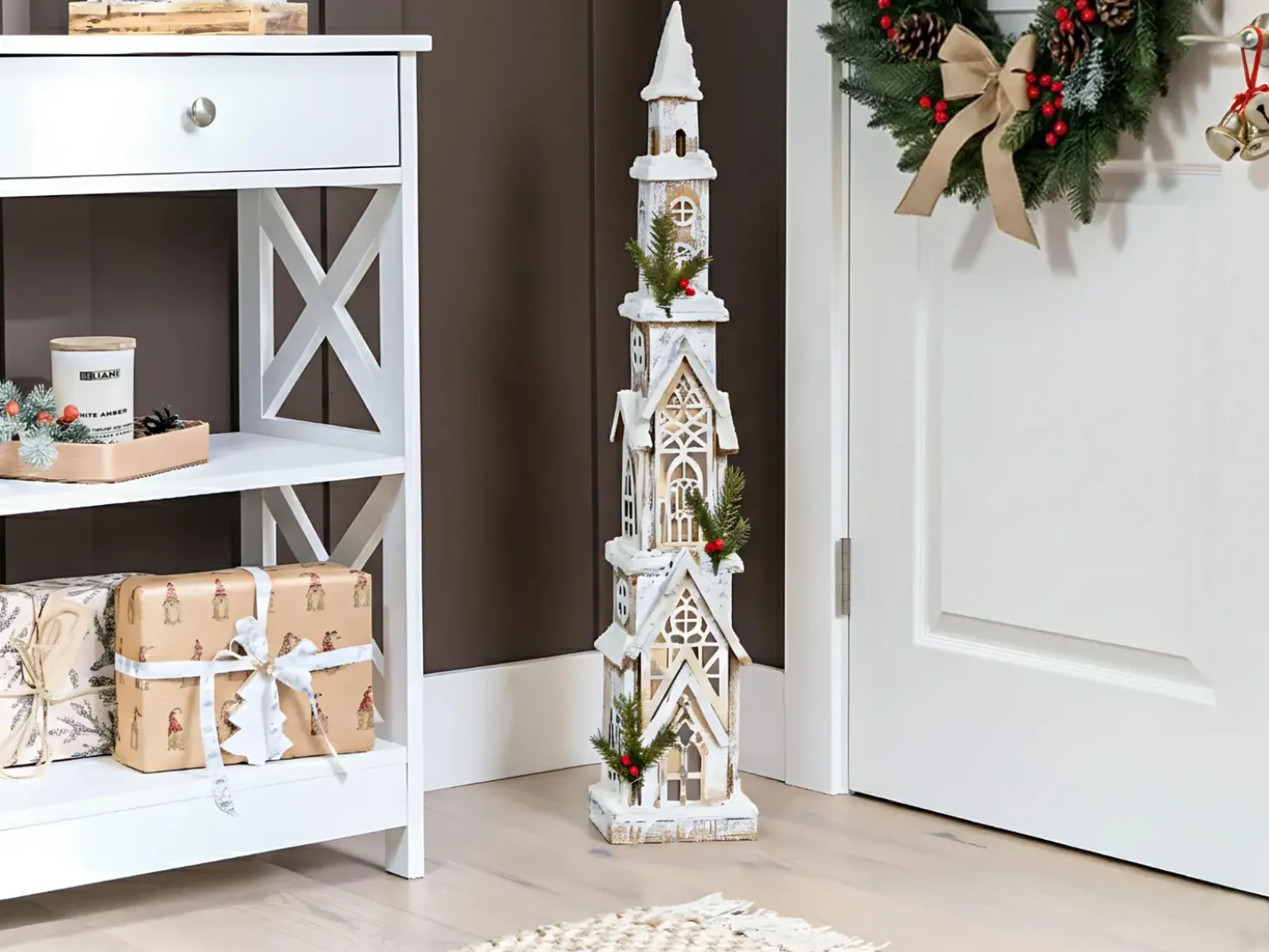 Decorazione natalizia LED NASIJARVI Casa 85 cm Marrone chiaro