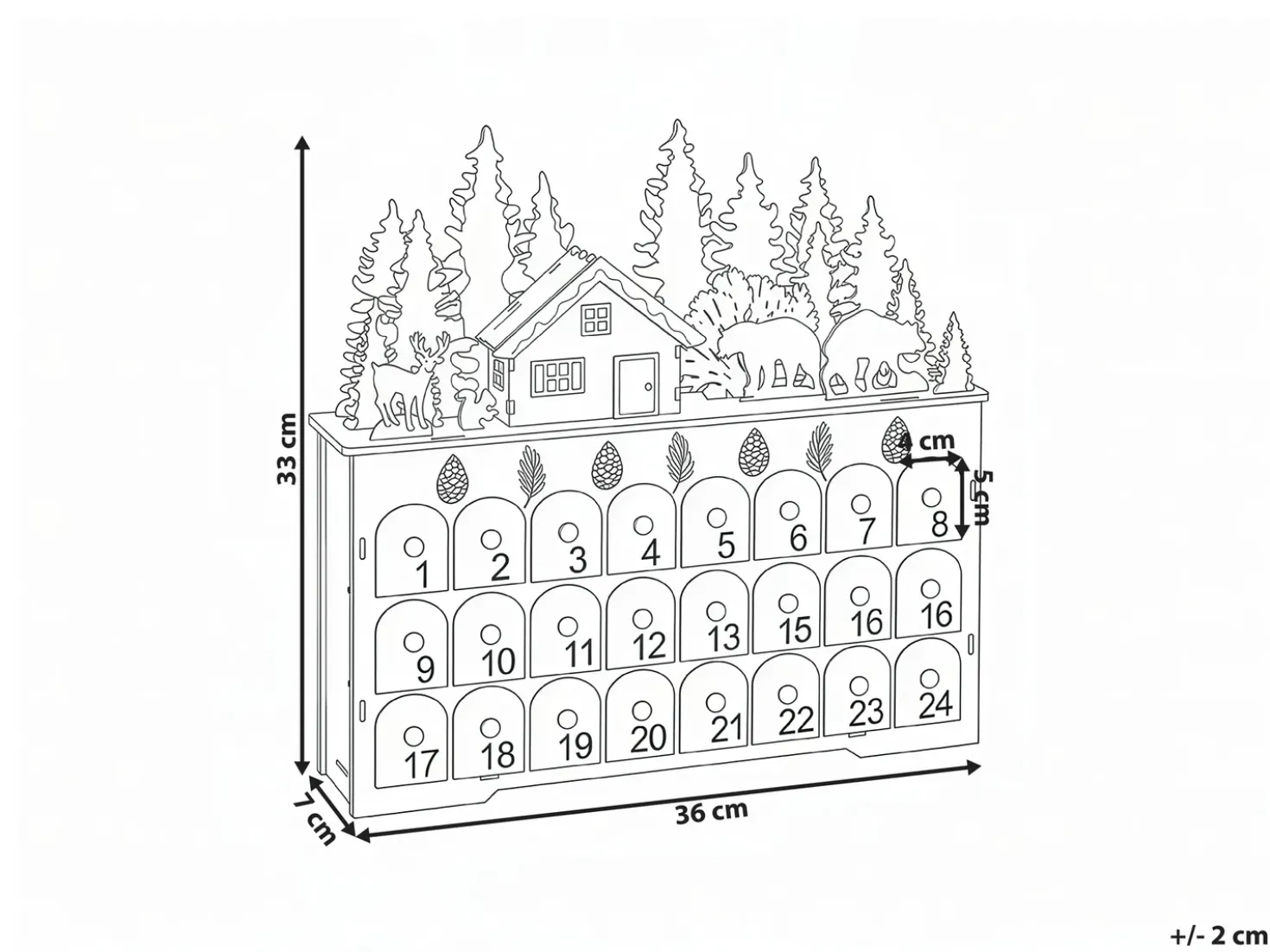 Decorazione natalizia LED HELIN Calendario dell'Avvento 33 cm Marrone chiaro